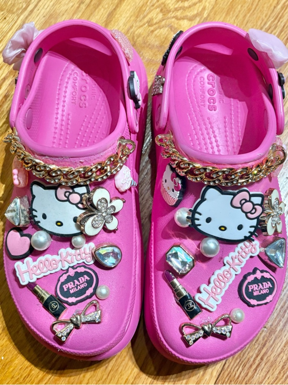 Custom Pink Platform Crocs Hello Kitty Bling Charms Y2K Cute Statement Clogs
